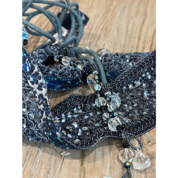 Deepa Gurnani Belt Beaded Embellished Boho Crystal  Blue - Picture 2 of 6